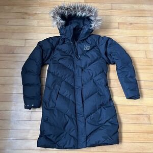 Helly Hansen Womens Black Chevron Quilted Faux Fur Hooded Puffer Parka Coat Med